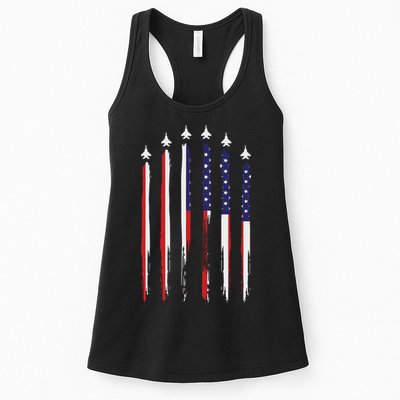 USA Airplane Jet Fighter 4th American Flag Of July Patriotic Womens Tank Top