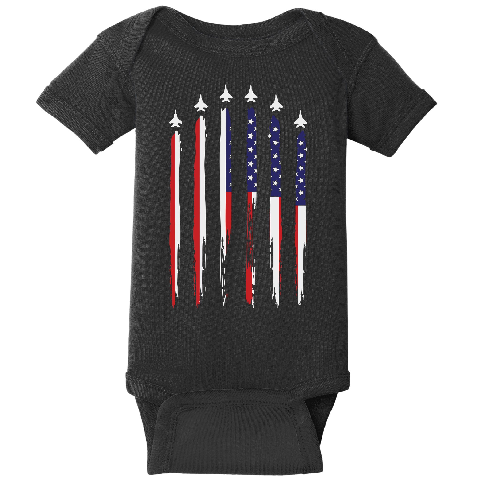 USA Airplane Jet Fighter 4th American Flag Of July Patriotic Baby Bodysuit