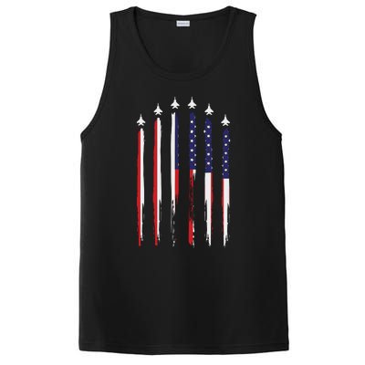 USA Airplane Jet Fighter 4th American Flag Of July Patriotic PosiCharge Competitor Tank