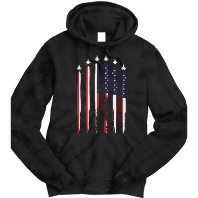 USA Airplane Jet Fighter 4th American Flag Of July Patriotic Tie Dye Hoodie