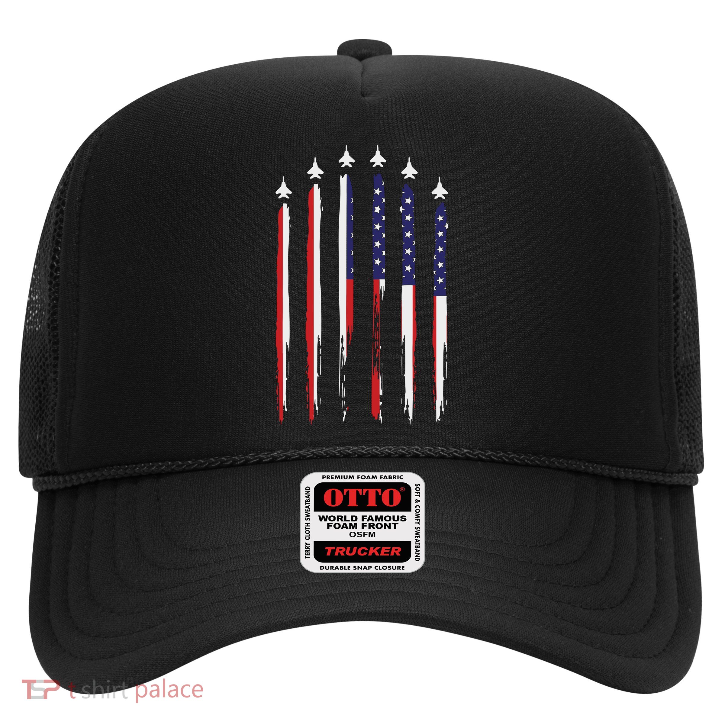 USA Airplane Jet Fighter 4th American Flag Of July Patriotic Trucker Hat