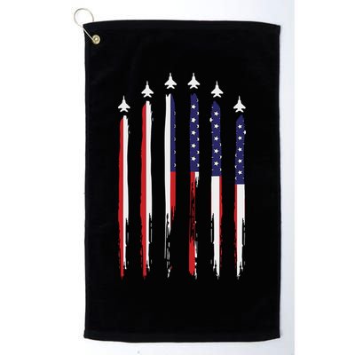 USA Airplane Jet Fighter 4th American Flag Of July Patriotic Golf Towel