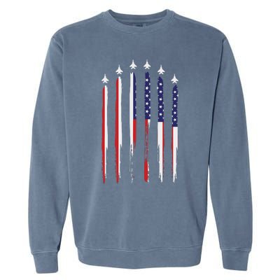 USA Airplane Jet Fighter 4th American Flag Of July Patriotic Garment-Dyed Sweatshirt