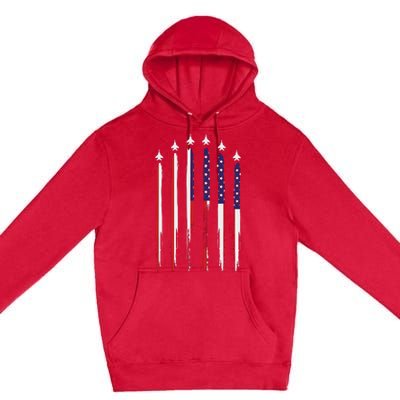 USA Airplane Jet Fighter 4th American Flag Of July Patriotic Premium Pullover Hoodie