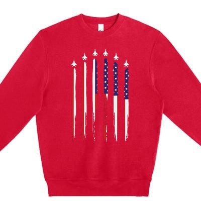 USA Airplane Jet Fighter 4th American Flag Of July Patriotic Premium Crewneck Sweatshirt