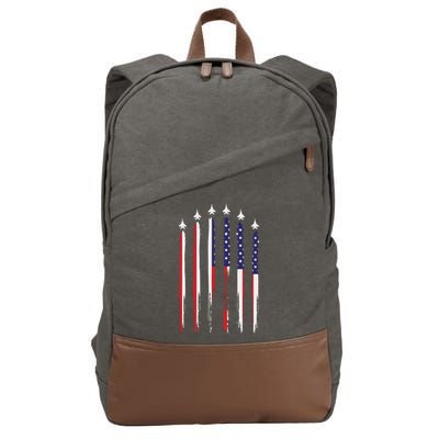 USA Airplane Jet Fighter 4th American Flag Of July Patriotic Cotton Canvas Backpack