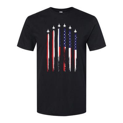 USA Airplane Jet Fighter 4th American Flag Of July Patriotic Softstyle CVC T-Shirt