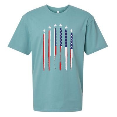 USA Airplane Jet Fighter 4th American Flag Of July Patriotic Sueded Cloud Jersey T-Shirt