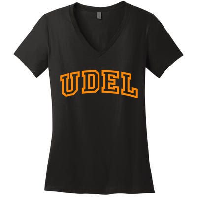 UDel Arch Logo Vintage University Alumni Style Women's V-Neck T-Shirt