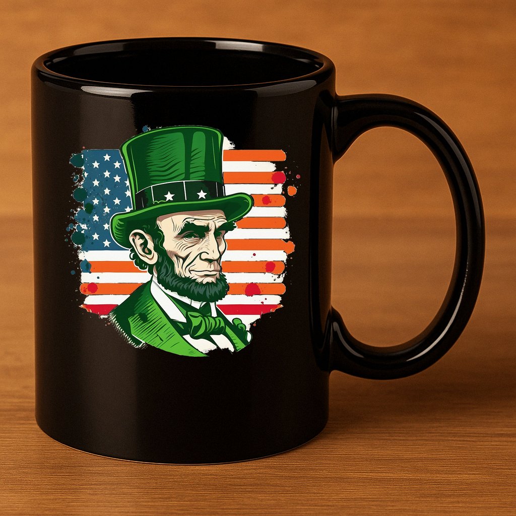 USA Abraham Lincoln St Patricks Day 11oz C Handle Ceramic Mug