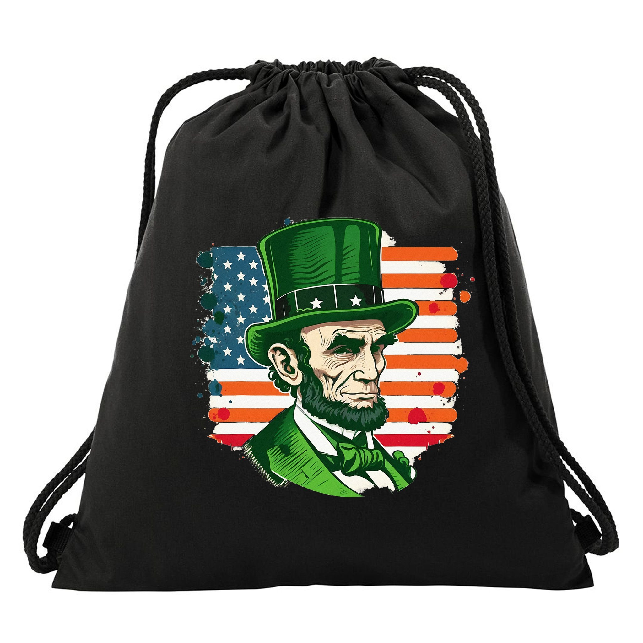 USA Abraham Lincoln St Patricks Day Drawstring Bag
