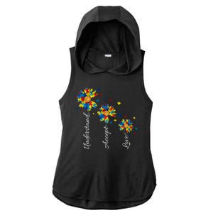 Understand Accept Love Autism Sunflower Ladies PosiCharge Tri-Blend Wicking Draft Hoodie Tank