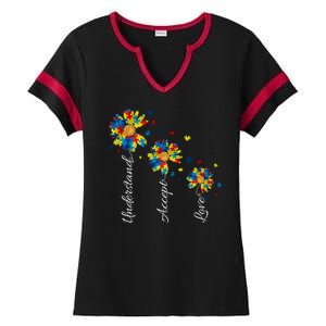 Understand Accept Love Autism Sunflower Ladies Halftime Notch Neck Tee