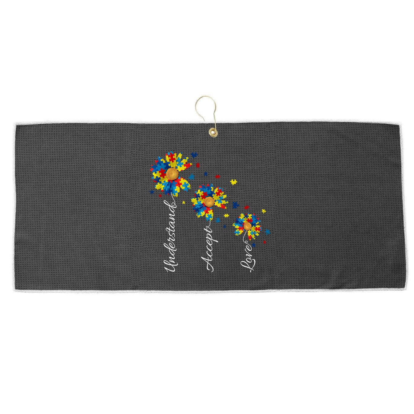 Understand Accept Love Autism Sunflower Large Microfiber Waffle Golf Towel