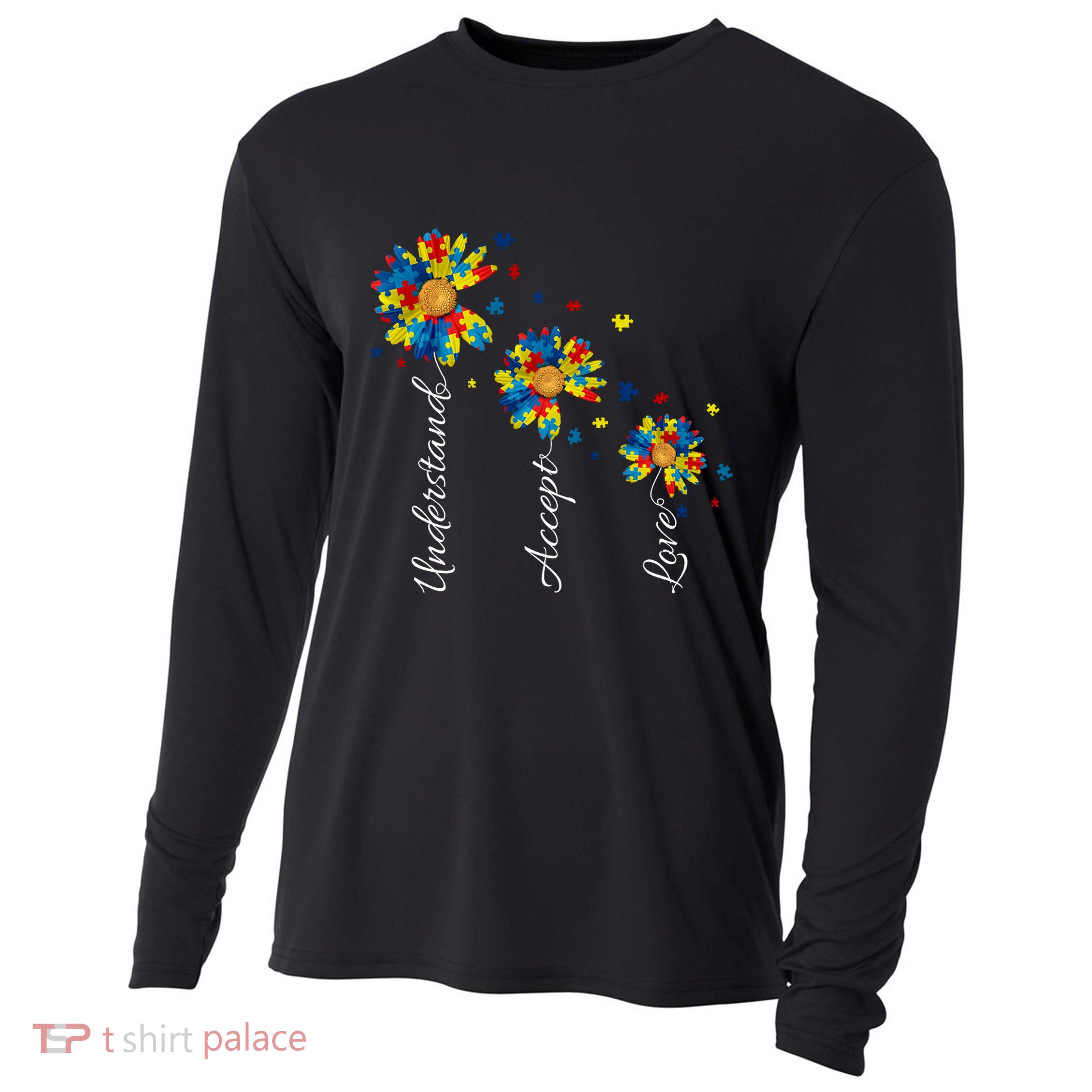 Understand Accept Love Autism Sunflower Cooling Performance Long Sleeve Crew