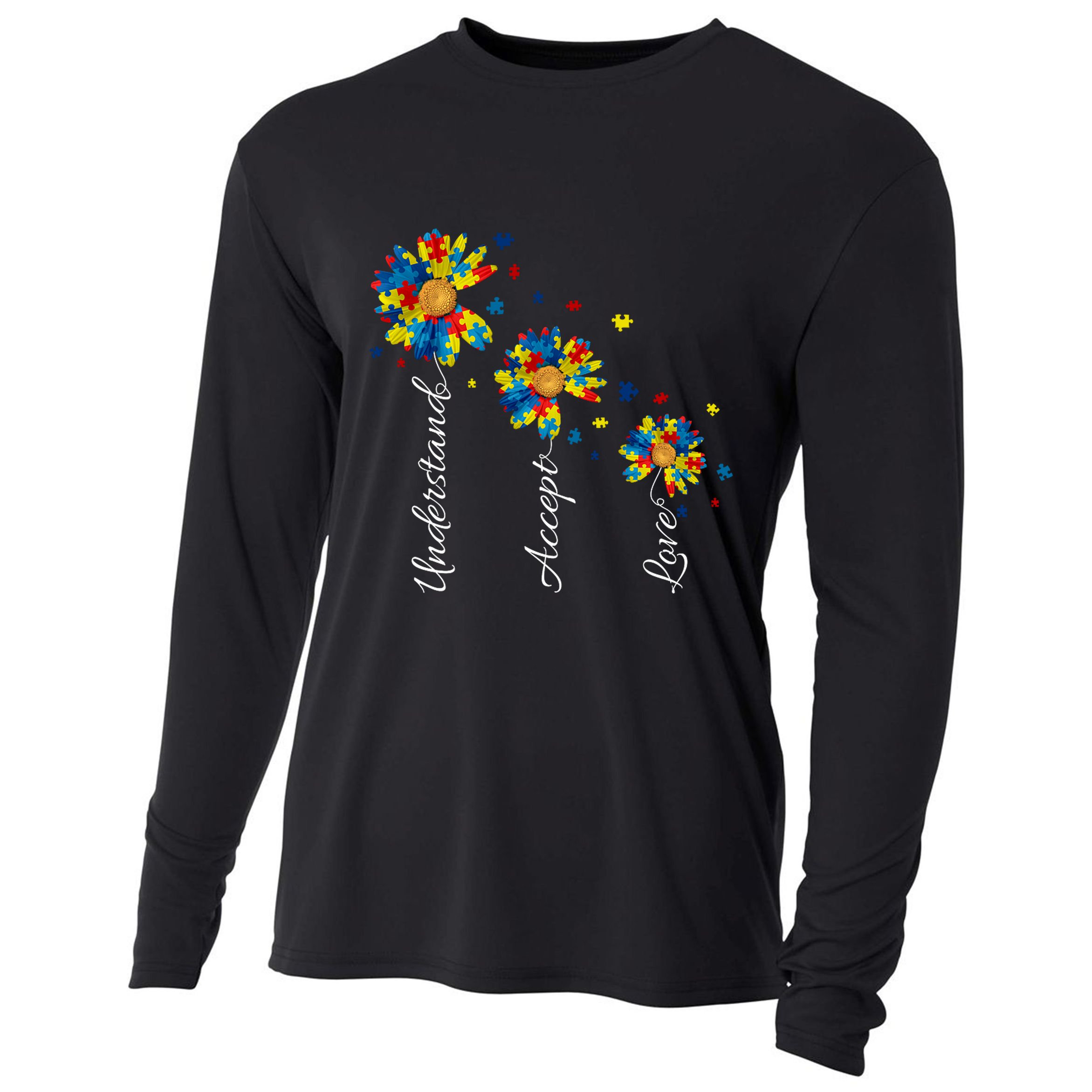 Understand Accept Love Autism Sunflower Cooling Performance Long Sleeve Crew