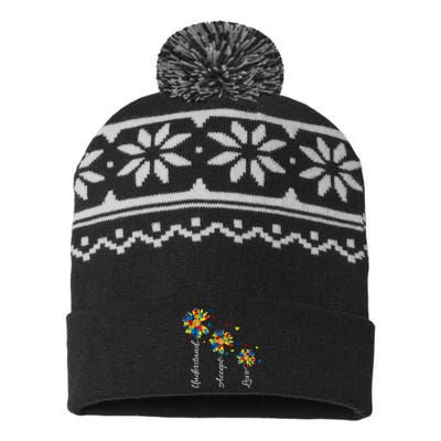 Understand Accept Love Autism Sunflower USA-Made Snowflake Beanie