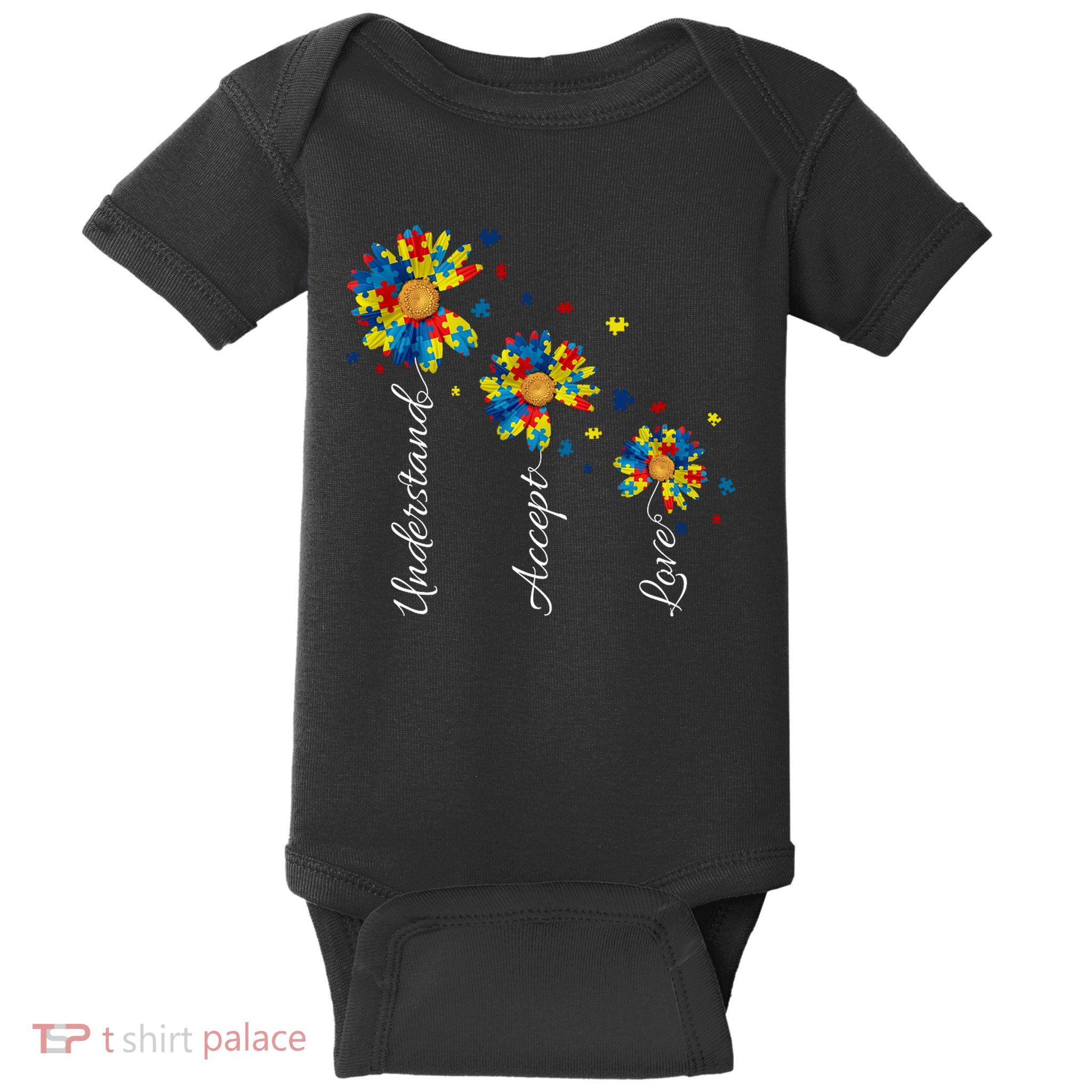Understand Accept Love Autism Sunflower Baby Bodysuit