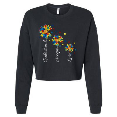 Understand Accept Love Autism Sunflower Cropped Pullover Crew