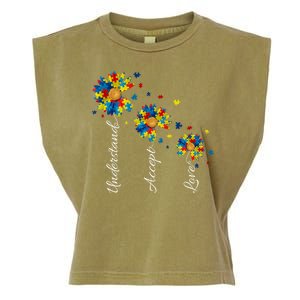 Understand Accept Love Autism Sunflower Garment-Dyed Women's Muscle Tee