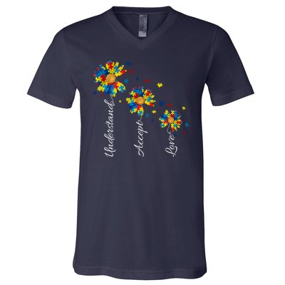 Understand Accept Love Autism Sunflower V-Neck T-Shirt