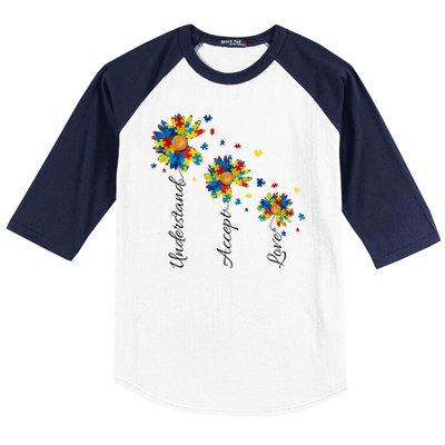 Understand Accept Love Autism Sunflower Baseball Sleeve Shirt