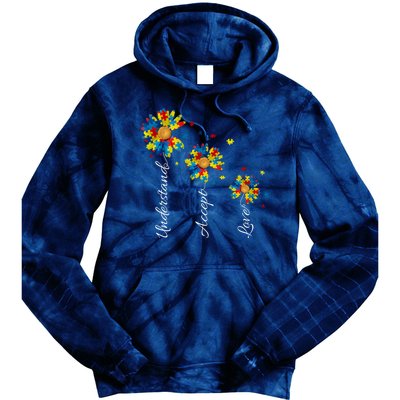 Understand Accept Love Autism Sunflower Tie Dye Hoodie