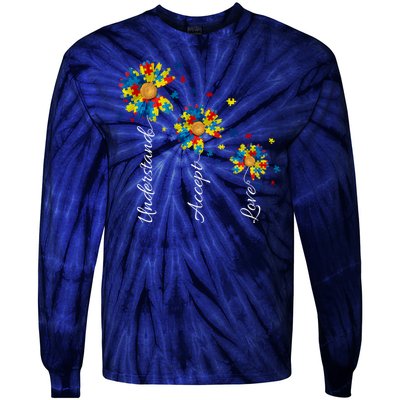 Understand Accept Love Autism Sunflower Tie-Dye Long Sleeve Shirt