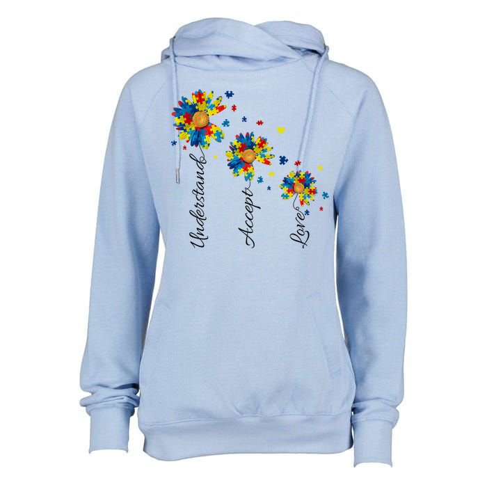 Understand Accept Love Autism Sunflower Womens Funnel Neck Pullover Hood