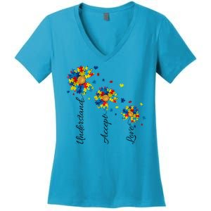 Understand Accept Love Autism Sunflower Women's V-Neck T-Shirt