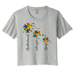 Understand Accept Love Autism Sunflower Women's Crop Top Tee