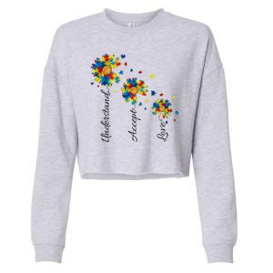 Understand Accept Love Autism Sunflower Cropped Pullover Crew