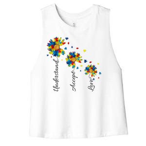 Understand Accept Love Autism Sunflower Women's Racerback Cropped Tank