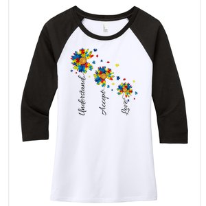 Understand Accept Love Autism Sunflower Women's Tri-Blend 3/4-Sleeve Raglan Shirt