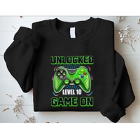 Unlocked Awesome Level 10 Game On Happy 10th Birthday Boy Sweatshirt