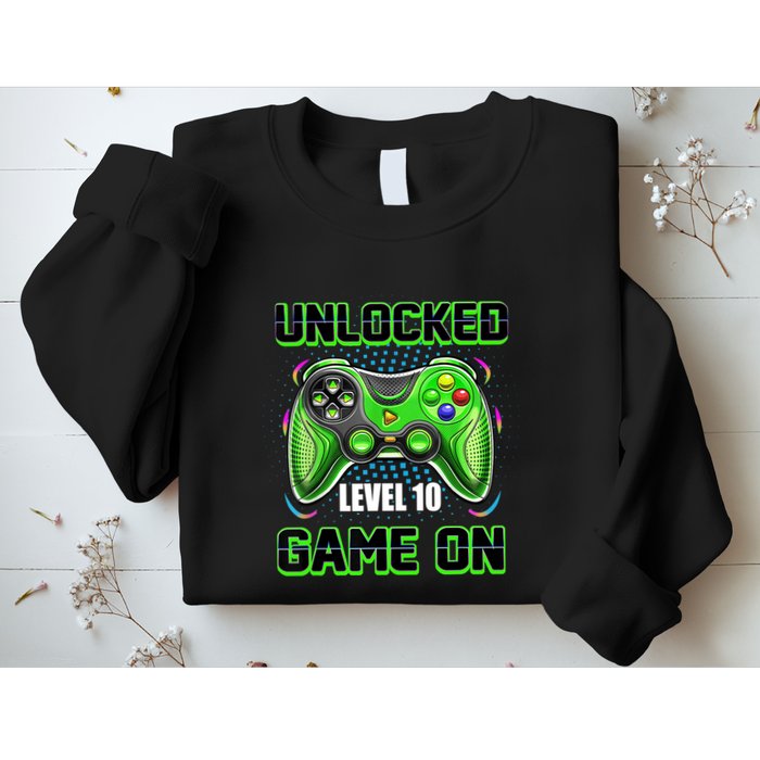 Unlocked Awesome Level 10 Game On Happy 10th Birthday Boy Sweatshirt