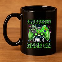 Unlocked Awesome Level 10 Game On Happy 10th Birthday Boy 11oz C Handle Ceramic Mug