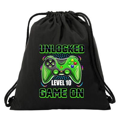 Unlocked Awesome Level 10 Game On Happy 10th Birthday Boy Drawstring Bag