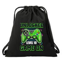 Unlocked Awesome Level 10 Game On Happy 10th Birthday Boy Drawstring Bag