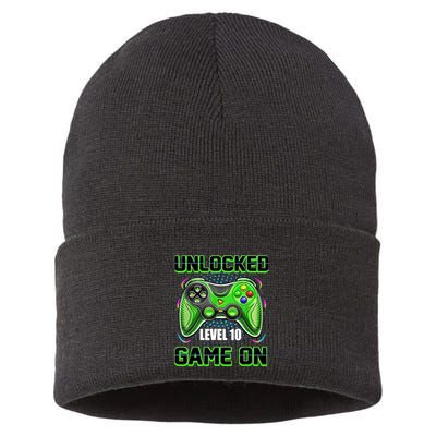 Unlocked Awesome Level 10 Game On Happy 10th Birthday Boy Sustainable Knit Beanie