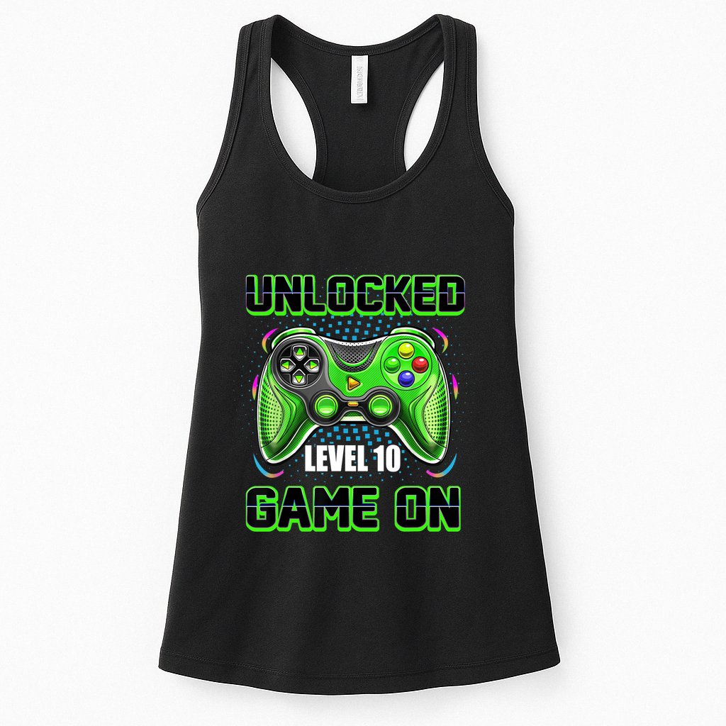 Unlocked Awesome Level 10 Game On Happy 10th Birthday Boy Womens Tank Top