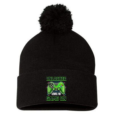 Unlocked Awesome Level 10 Game On Happy 10th Birthday Boy Pom Pom 12in Knit Beanie