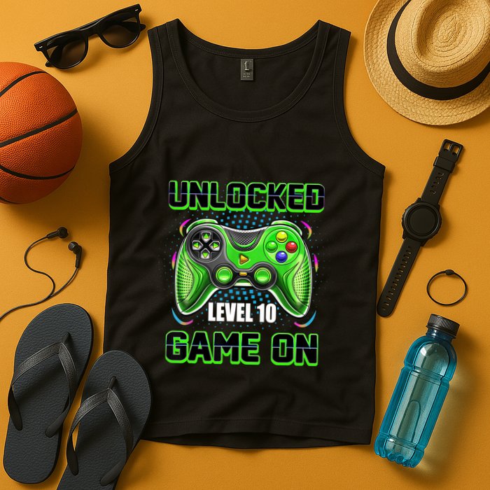 Unlocked Awesome Level 10 Game On Happy 10th Birthday Boy Tank Top