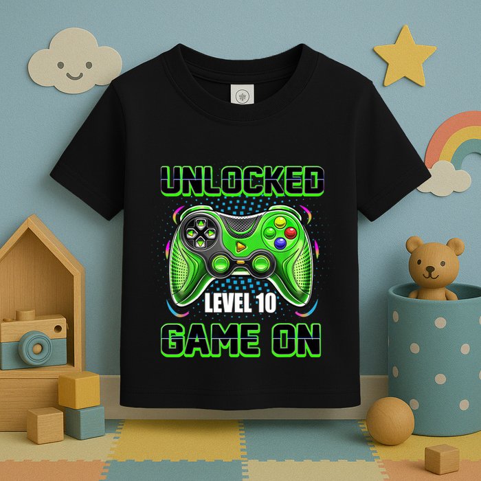 Unlocked Awesome Level 10 Game On Happy 10th Birthday Boy Toddler T-Shirt