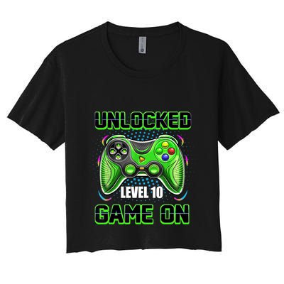 Unlocked Awesome Level 10 Game On Happy 10th Birthday Boy Crop Top