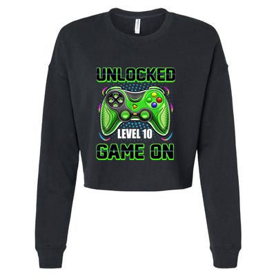 Unlocked Awesome Level 10 Game On Happy 10th Birthday Boy Cropped Pullover Crew