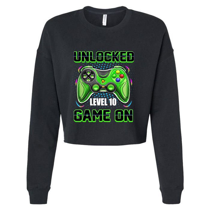 Unlocked Awesome Level 10 Game On Happy 10th Birthday Boy Cropped Pullover Crew