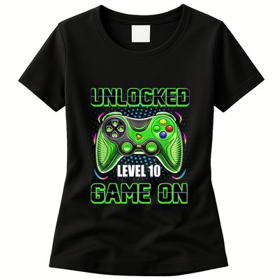 Unlocked Awesome Level 10 Game On Happy 10th Birthday Boy Womens T-Shirt
