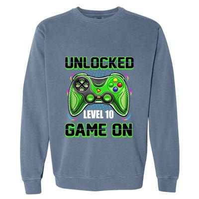 Unlocked Awesome Level 10 Game On Happy 10th Birthday Boy Garment-Dyed Sweatshirt