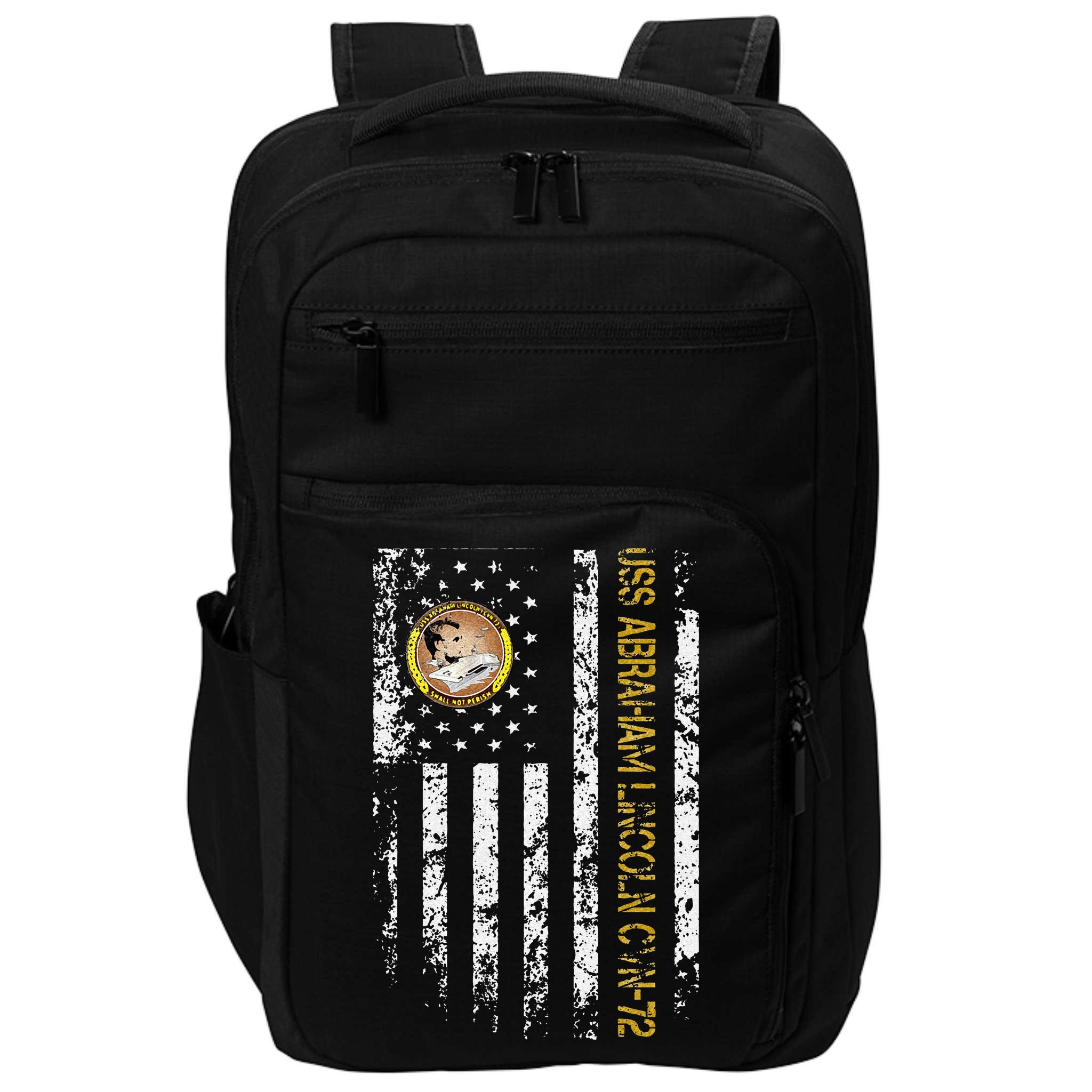 USS Abraham Lincoln CVN 72 Aircraft Carrier Veteran Flag Impact Tech Backpack